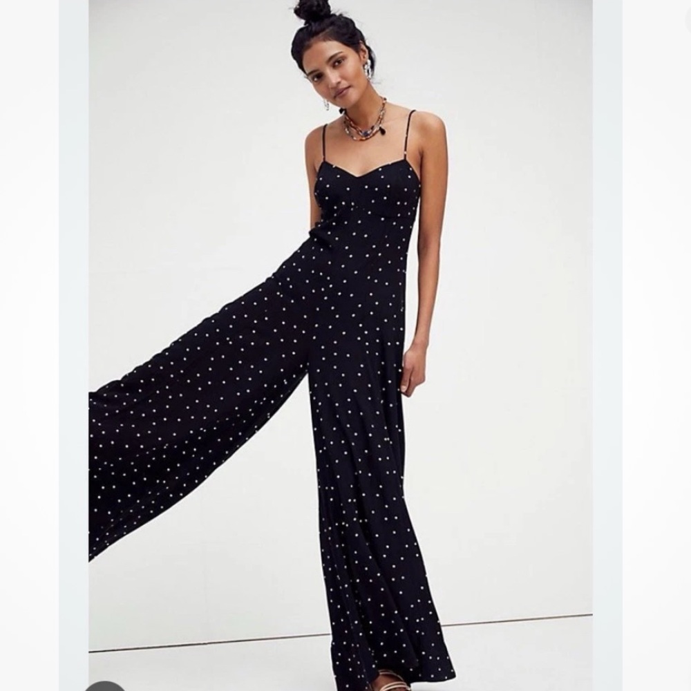 Free People Polka Dot Wide Leg Jumpsuit Sz L - Picture 3 of 8